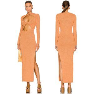 NEW Atoir Evolve Maxi Dress in Gold Honey Orange Long Sleeve Knit Cutout Small S